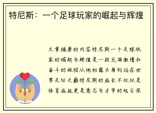 特尼斯：一个足球玩家的崛起与辉煌